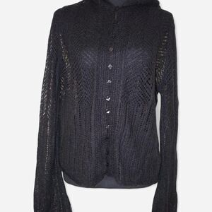 Kenzie Women's Black Hooded Button Mohair Sweater